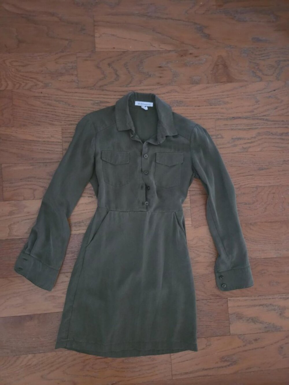 Sleeve Collared Button Front Olive